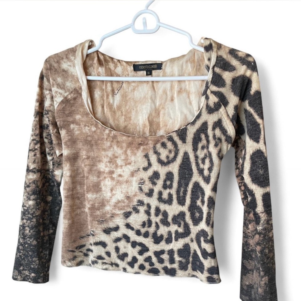Roberto Cavalli Animal Print Long Sleeve Top